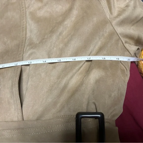 ZARA BEAUTIFUL TAN SUEDE TEXTURED SHORT TRENCH - Picture 14 of 16